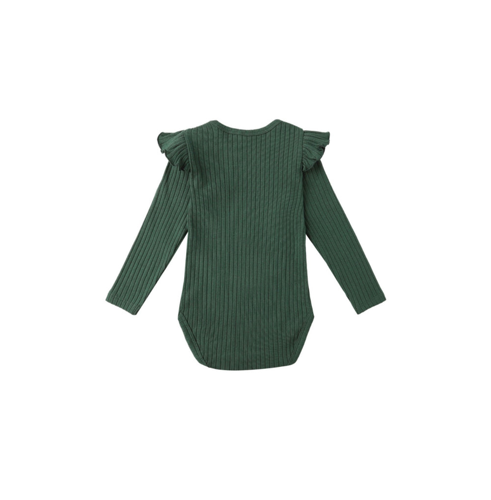 SHOULDER RUFFLE BODYSUIT || GREEN