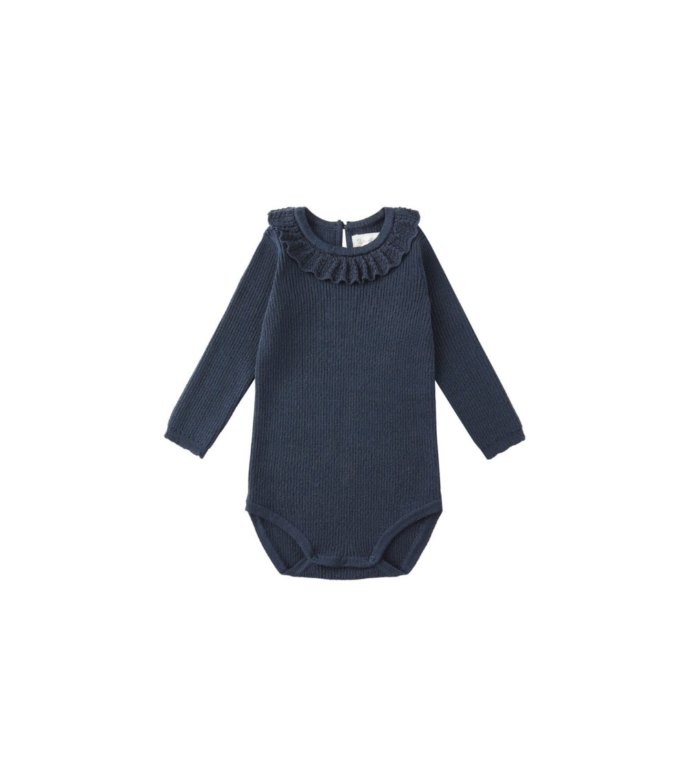 RUFFLE COLLAR BODYSUIT || NAVY