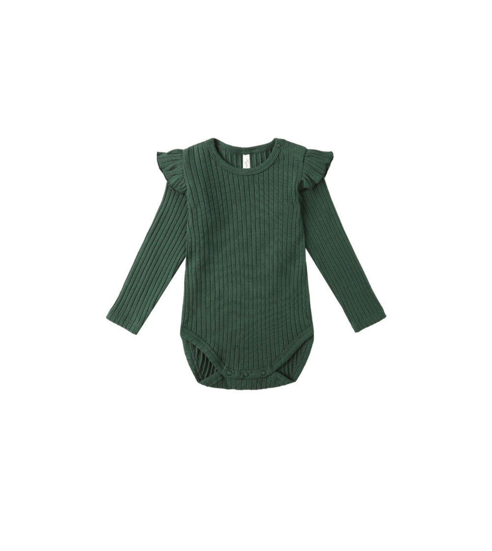 SHOULDER RUFFLE BODYSUIT || GREEN