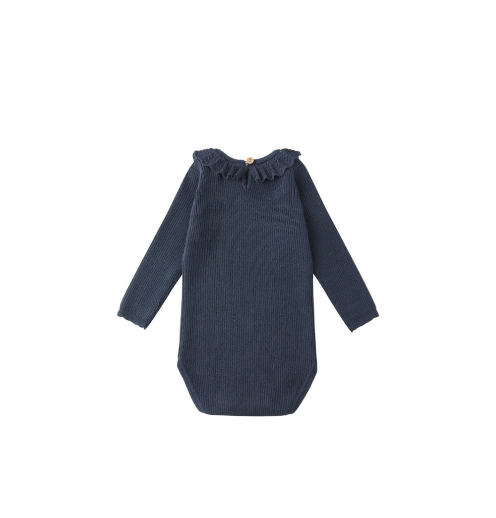 RUFFLE COLLAR BODYSUIT || NAVY
