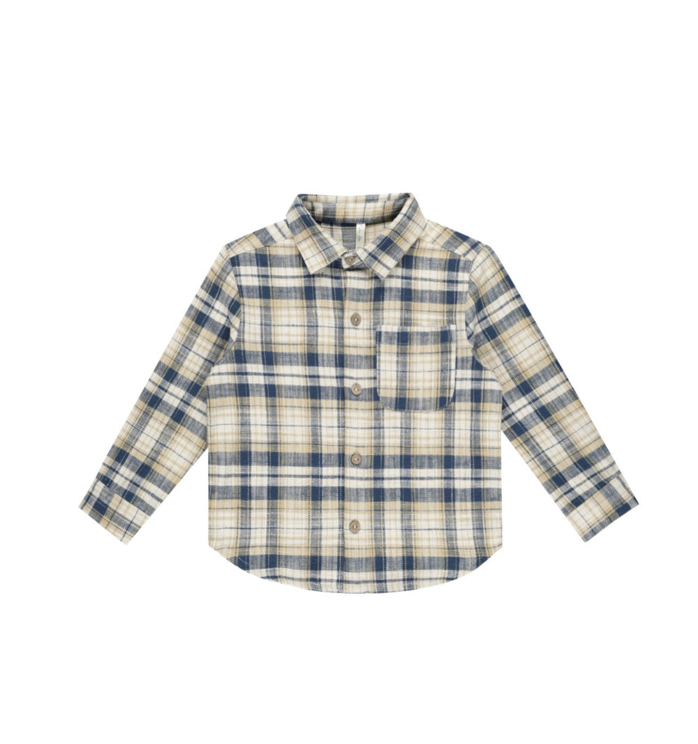 COLLARED LONG SLEEVE SHIRT || INDIGO PLAID