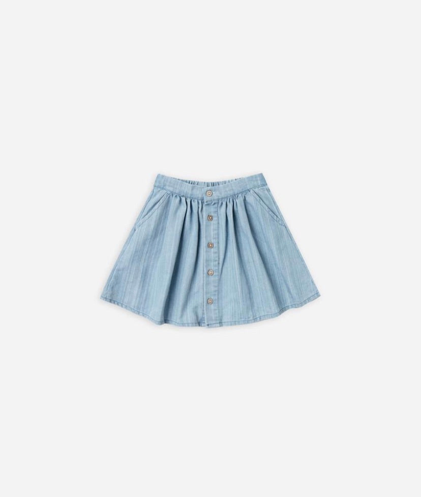 button front mini skirt || washed denim
